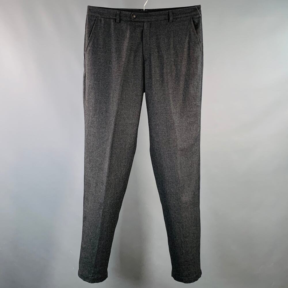 ADAM KIMMEL Size L Charcoal Grey Wool Twill Tapered Zip Fly Dress Pants